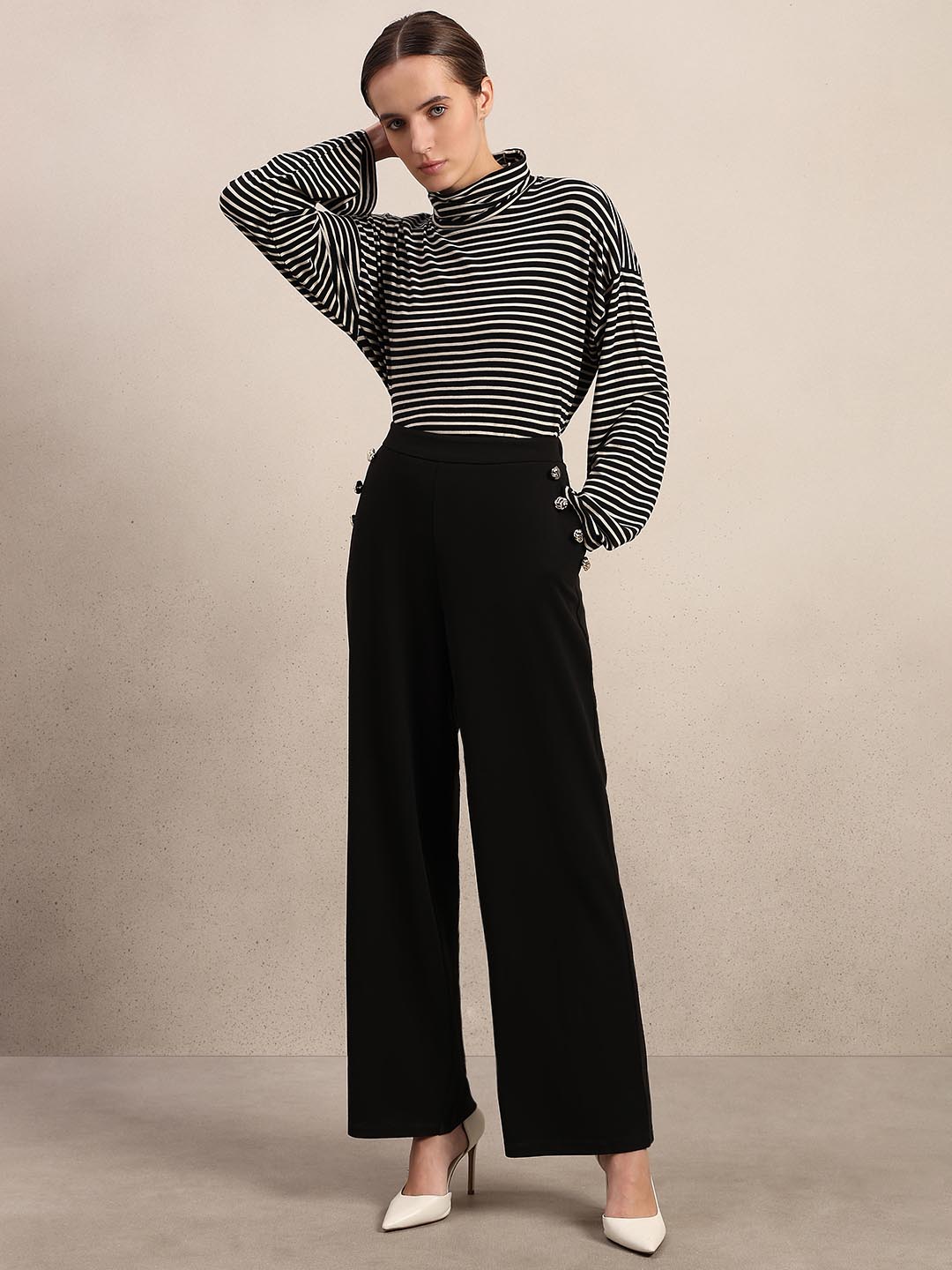 Black Button Detail Pants