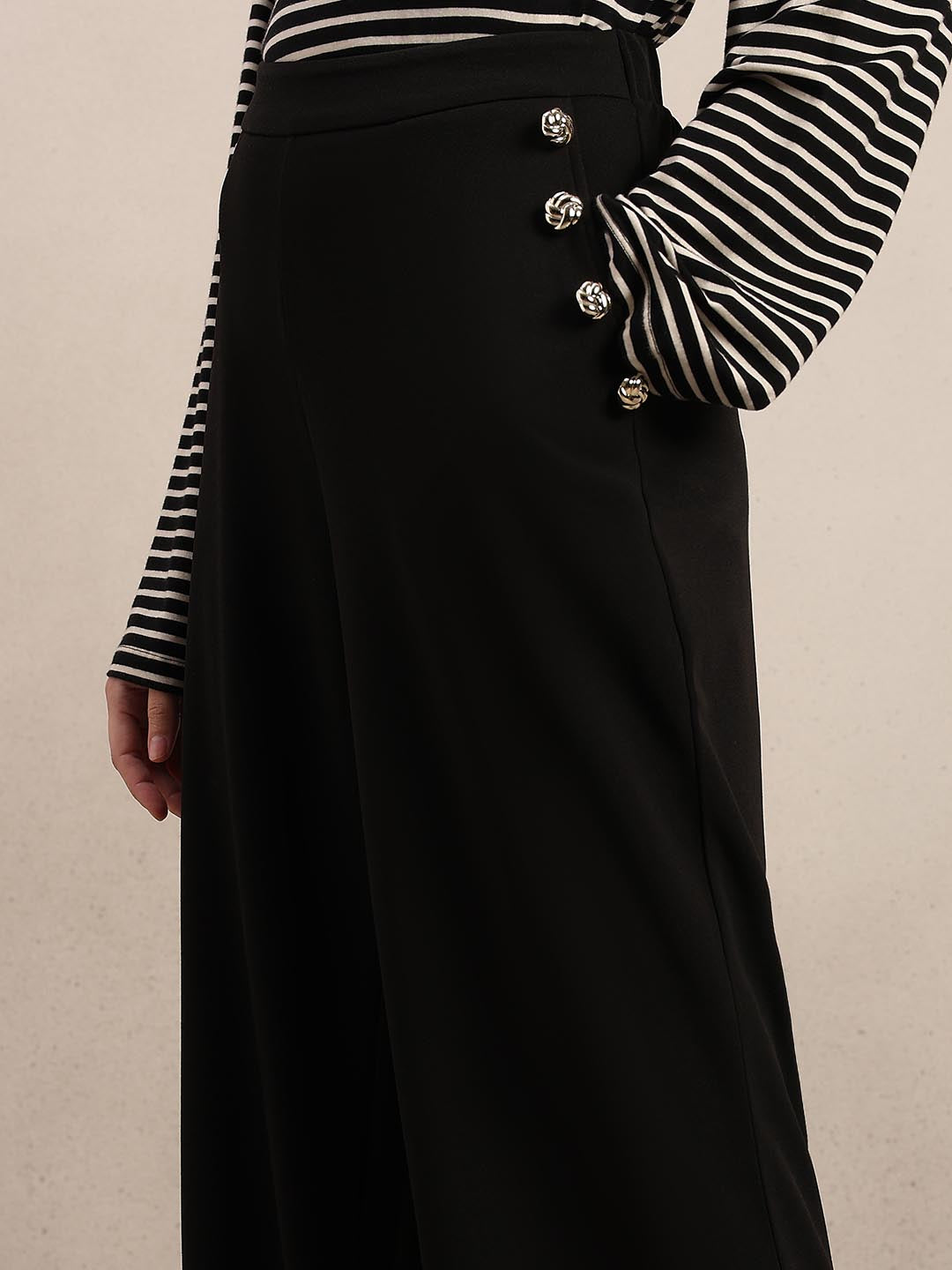 Black Button Detail Pants