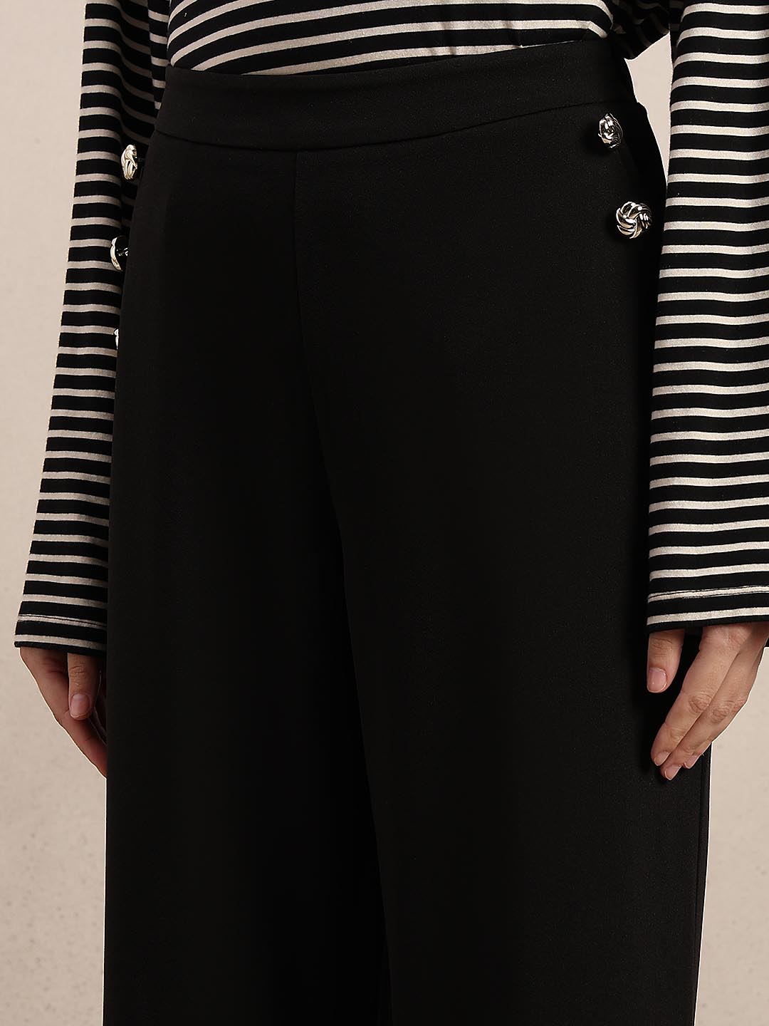 Black Button Detail Pants