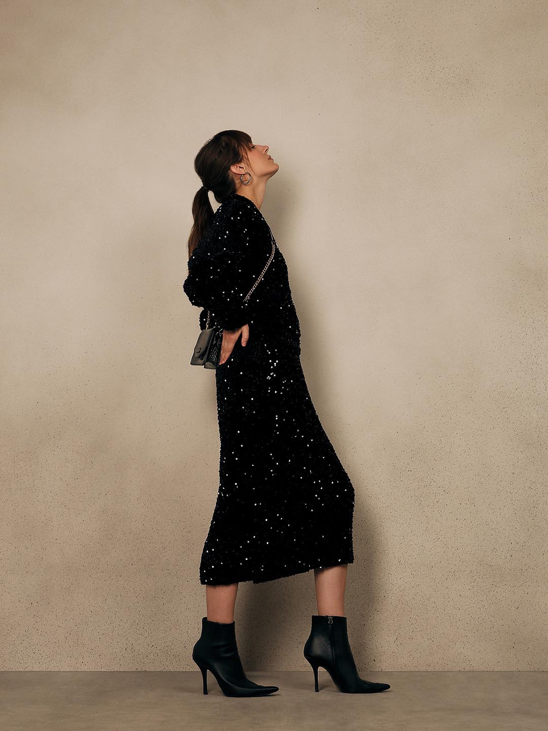 Black Embellished Midi Skirt