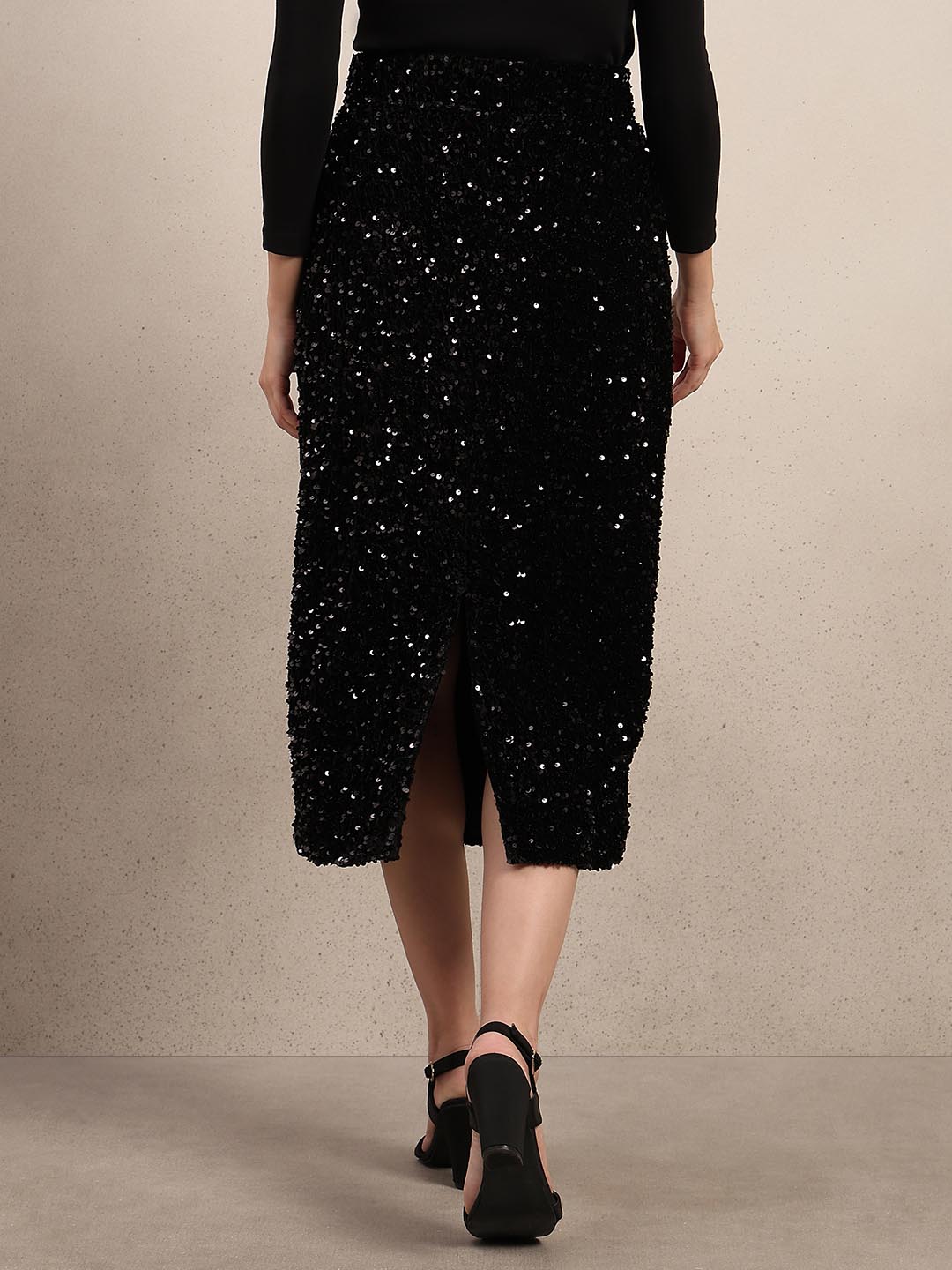 Black Embellished Midi Skirt