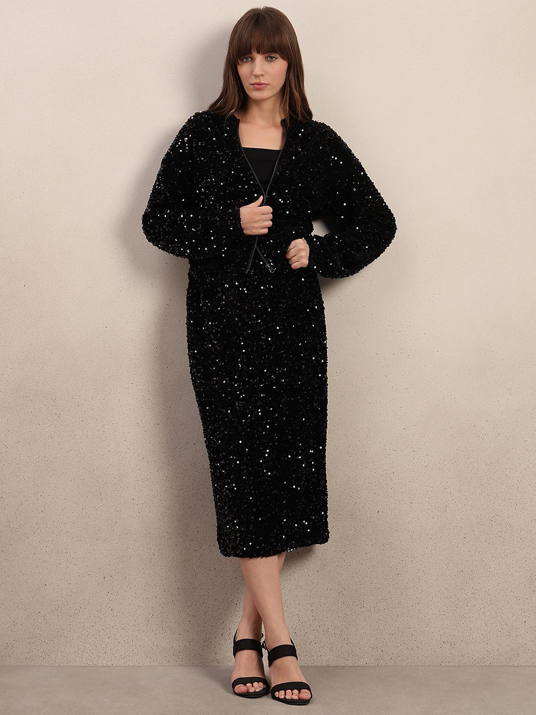 Black Embellished Midi Skirt