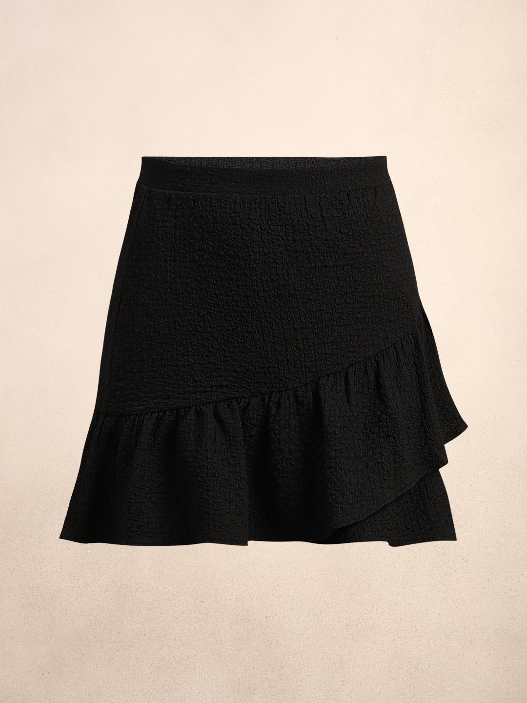 Black Ruffle Detail Mini Skirt