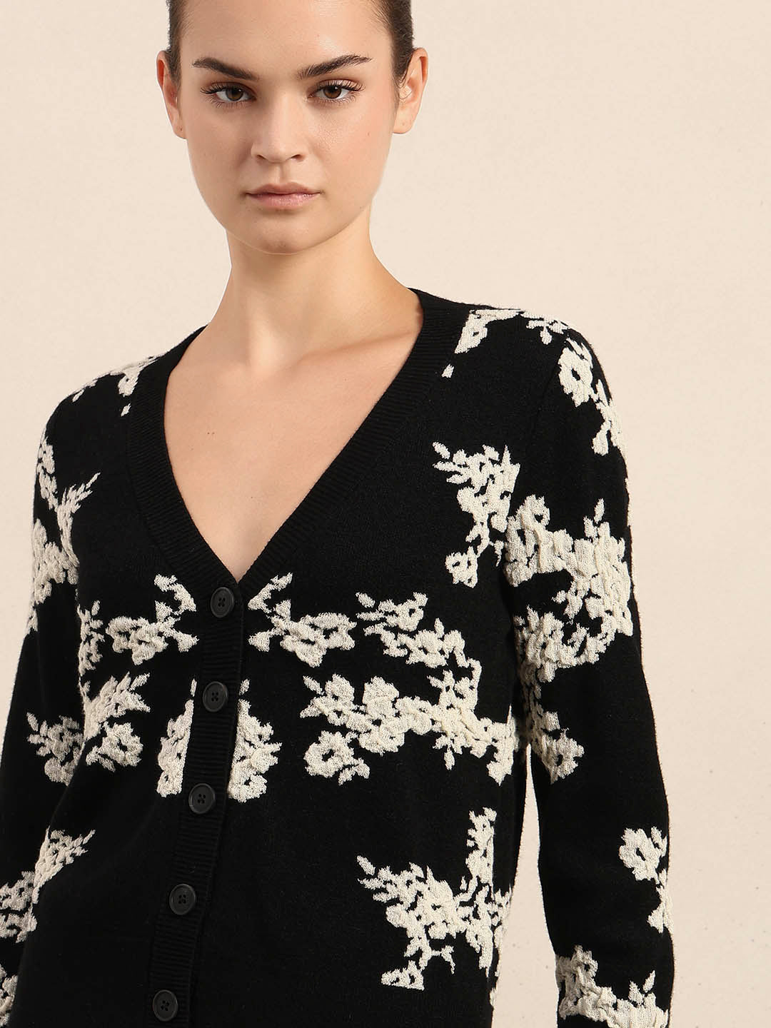 Floral Embroidered Open Cardigan