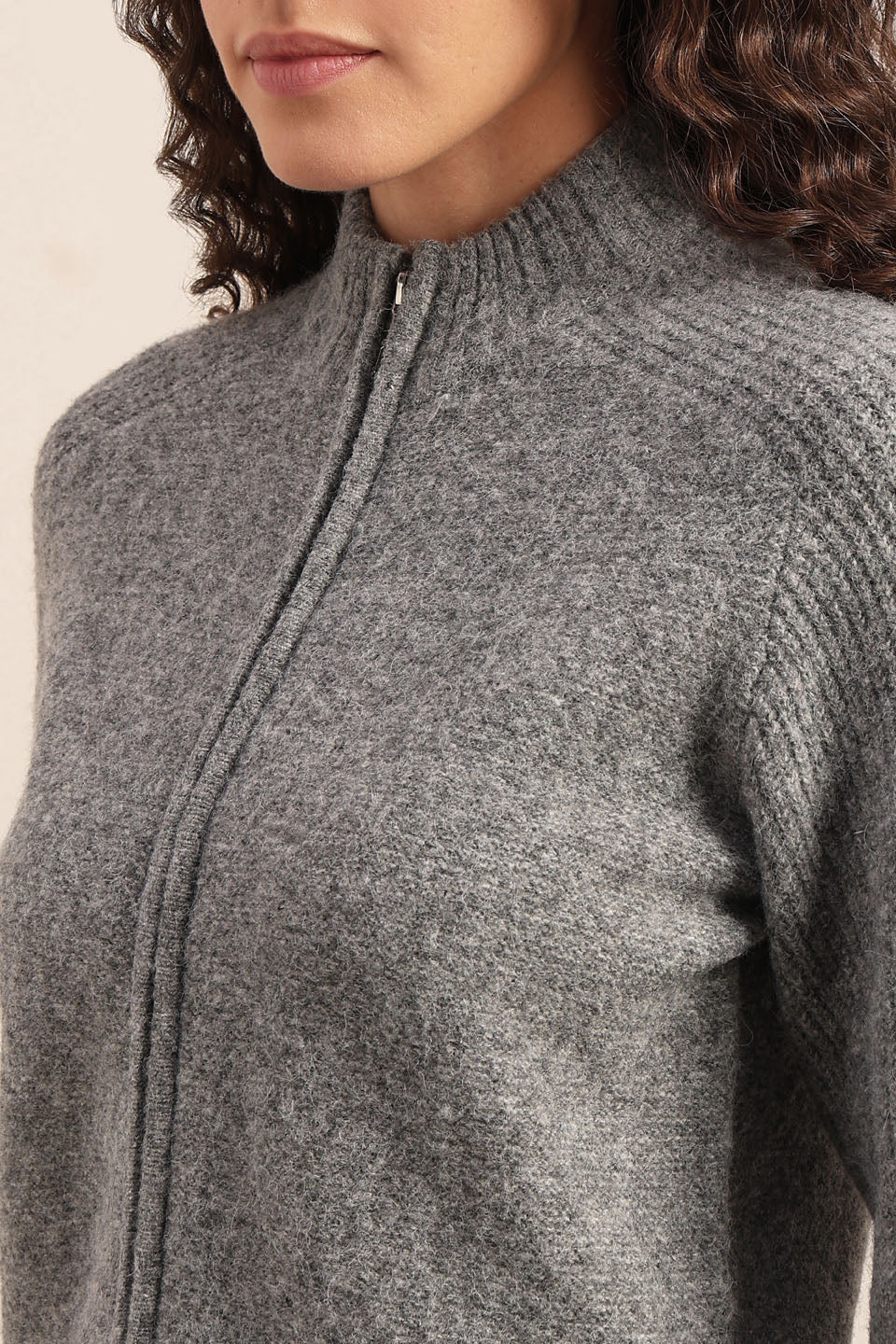 High Neck Zip Cardigan - Grey