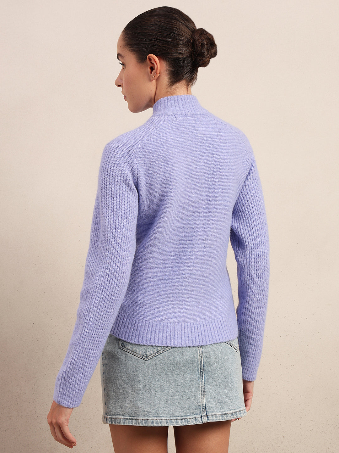 High Neck Zip Cardigan - Purple