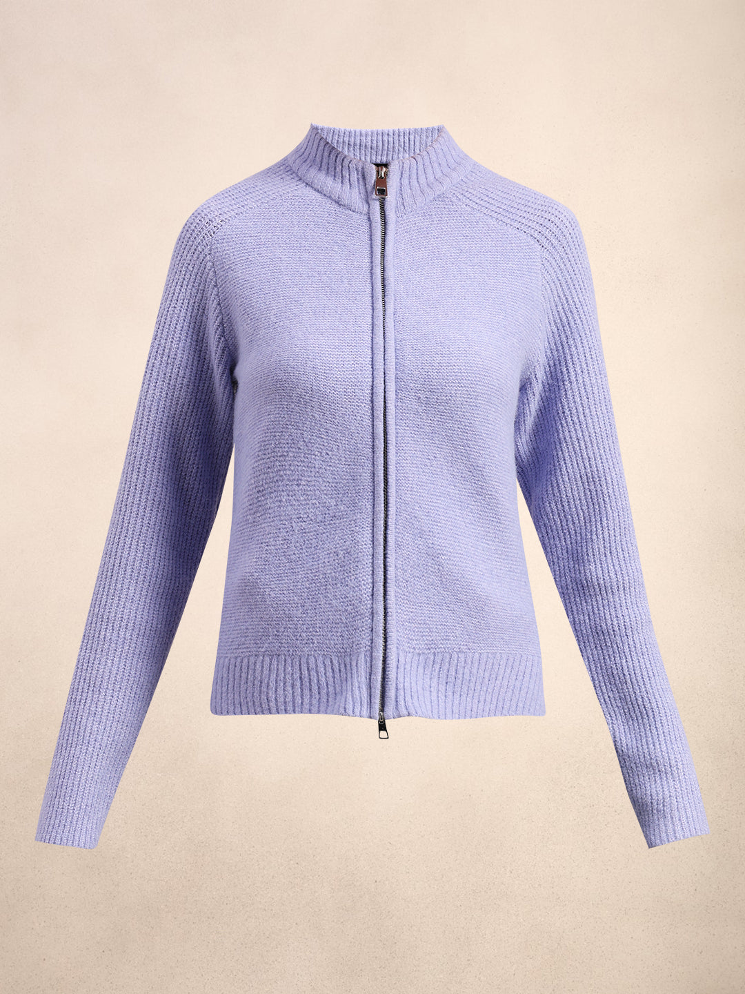 High Neck Zip Cardigan - Purple