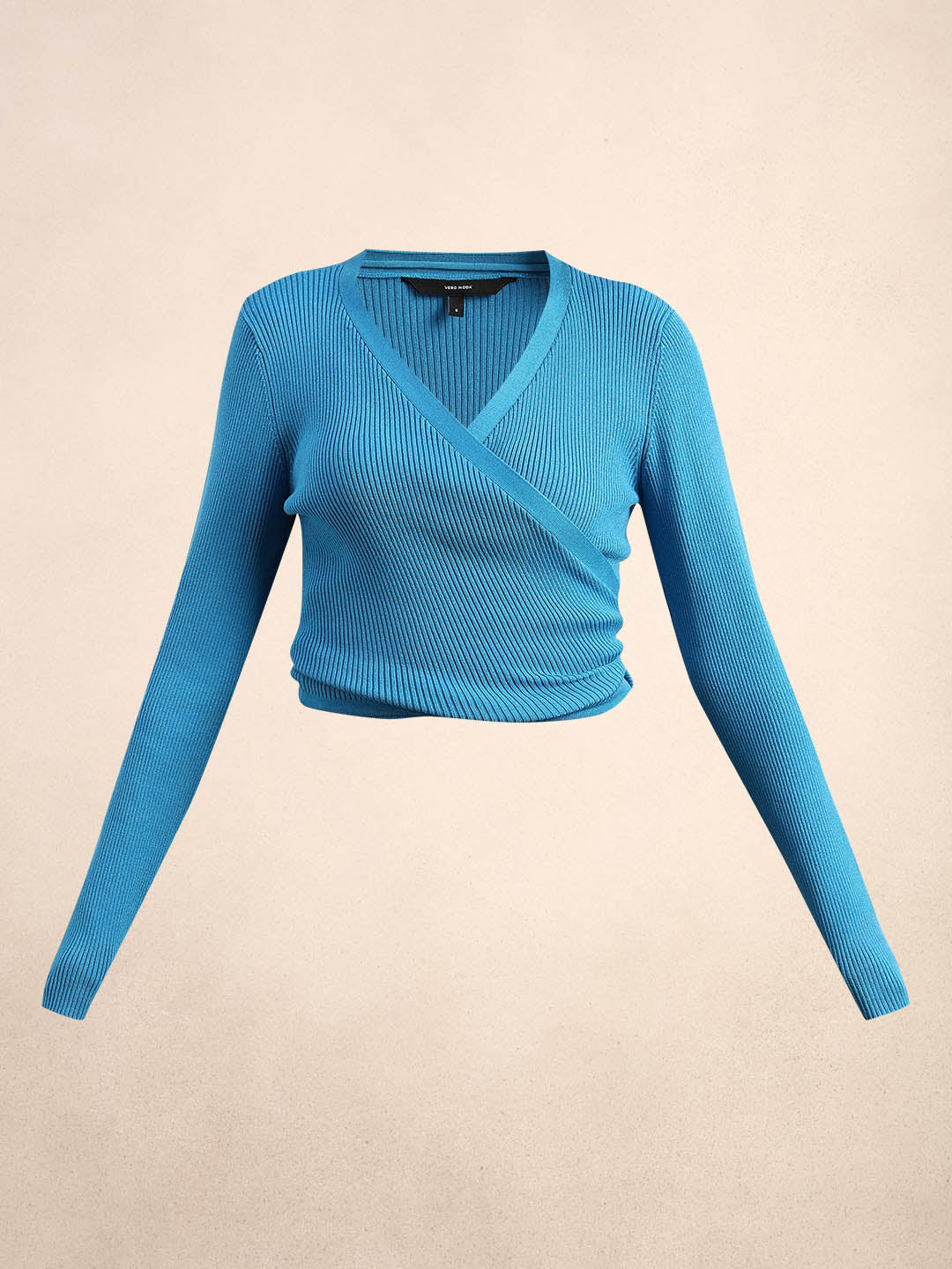 Blue Ribbed Wrap Knit Cardigan