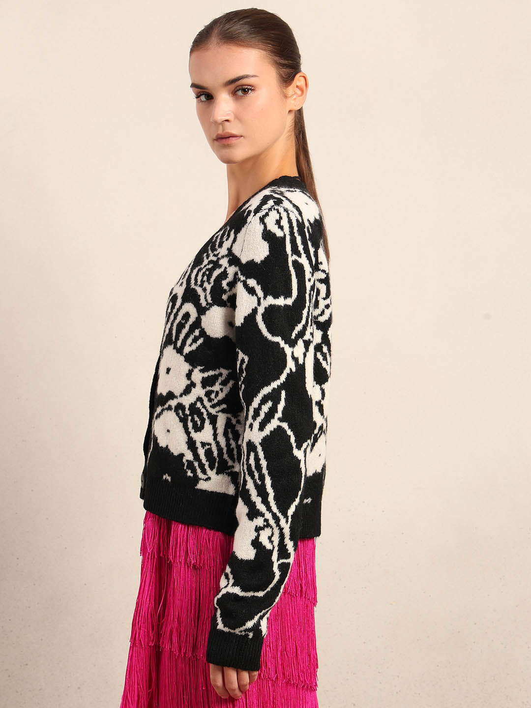 Jacquard V-Neck Cardigan