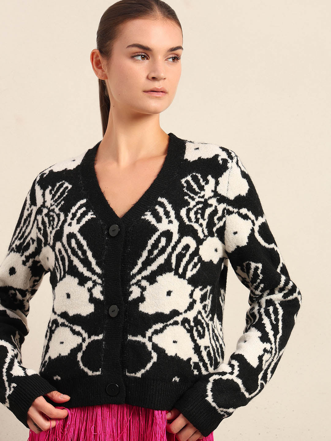 Jacquard V-Neck Cardigan