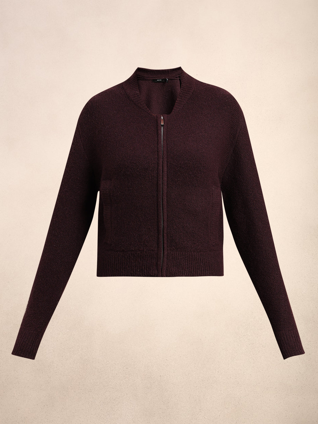 Zip-Up O-Neck Cardigan - Maroon