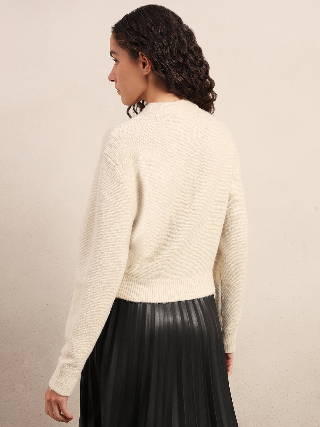 Zip-Up O-Neck Cardigan - Off-White