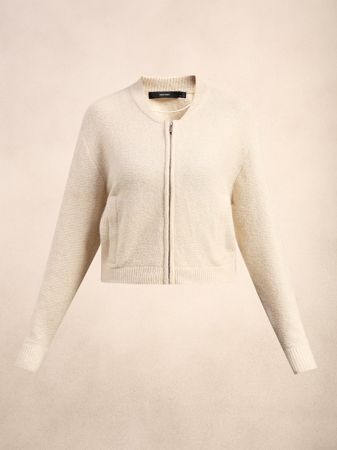 Zip-Up O-Neck Cardigan - Off-White