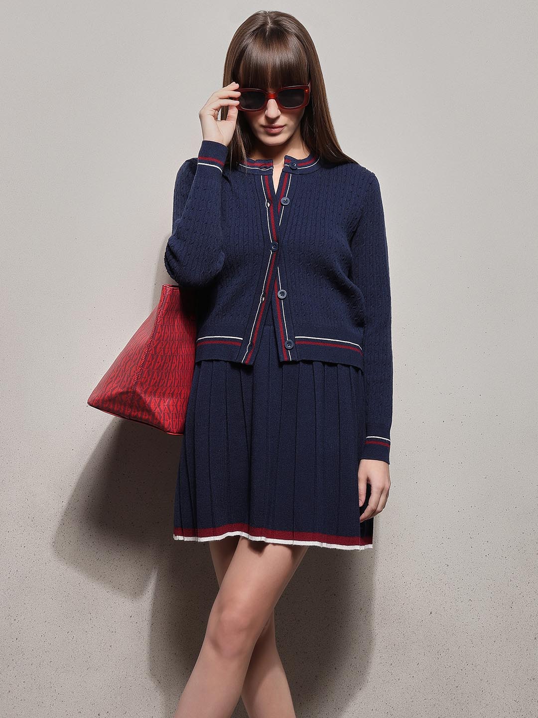 Navy Blue Textured Cardigan