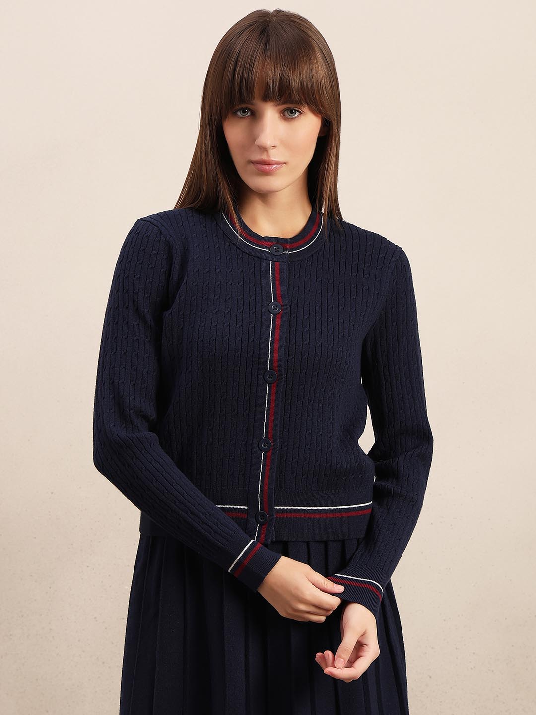 Navy Blue Textured Cardigan