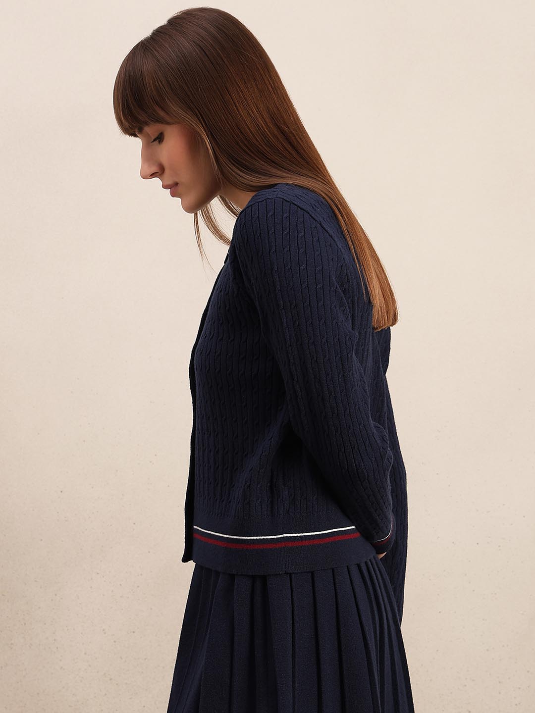 Navy Blue Textured Cardigan