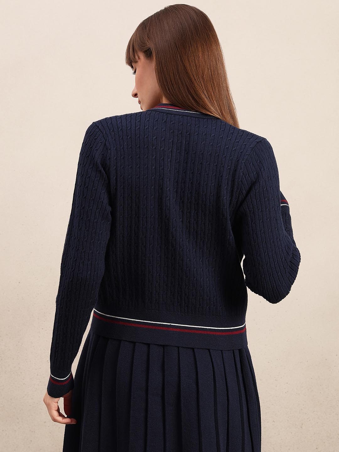 Navy Blue Textured Cardigan