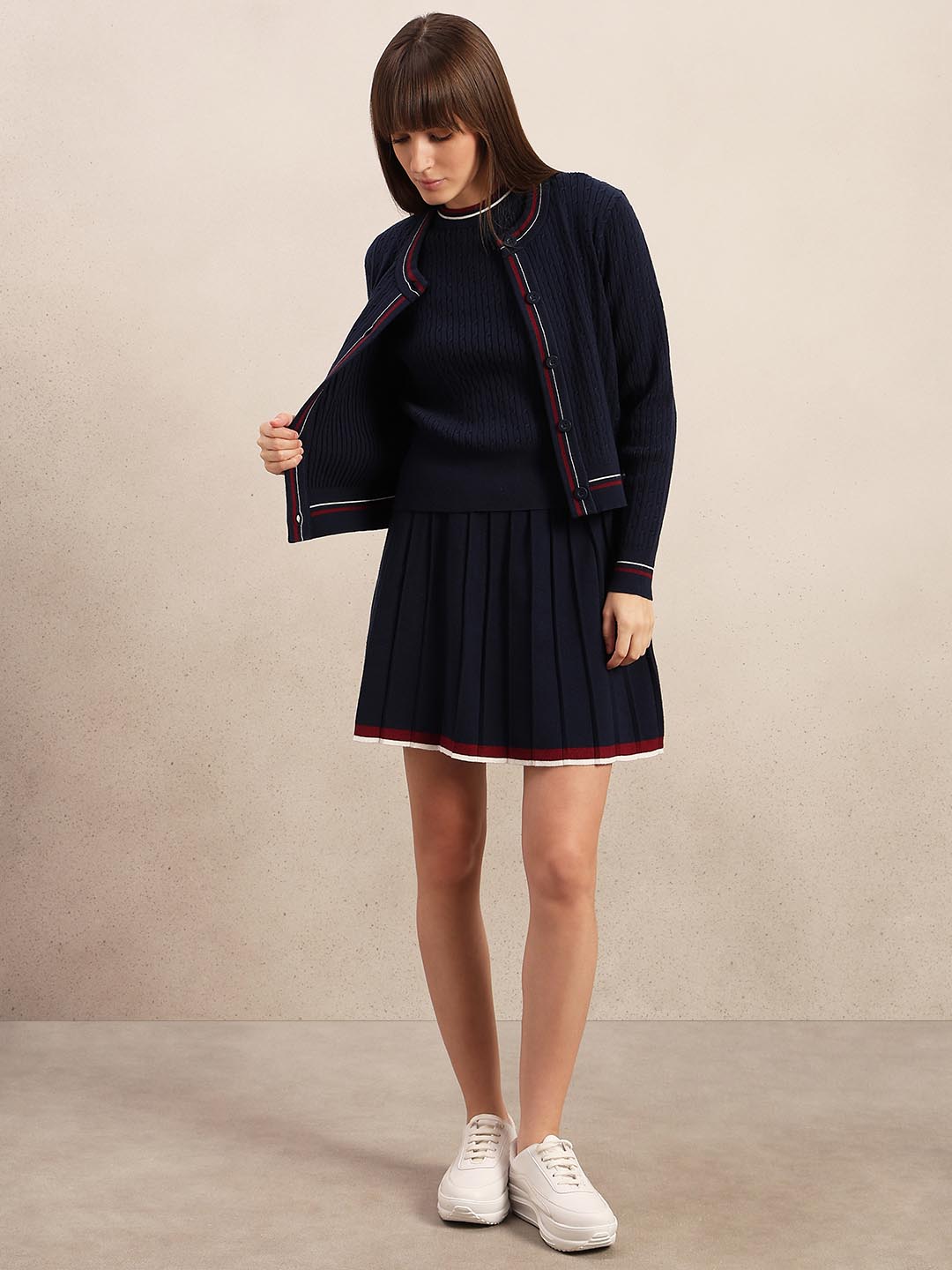 Navy Blue Textured Cardigan