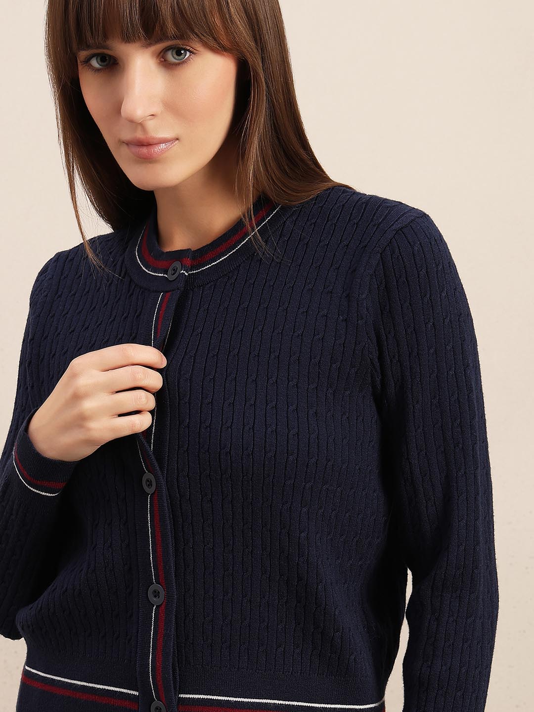 Navy Blue Textured Cardigan