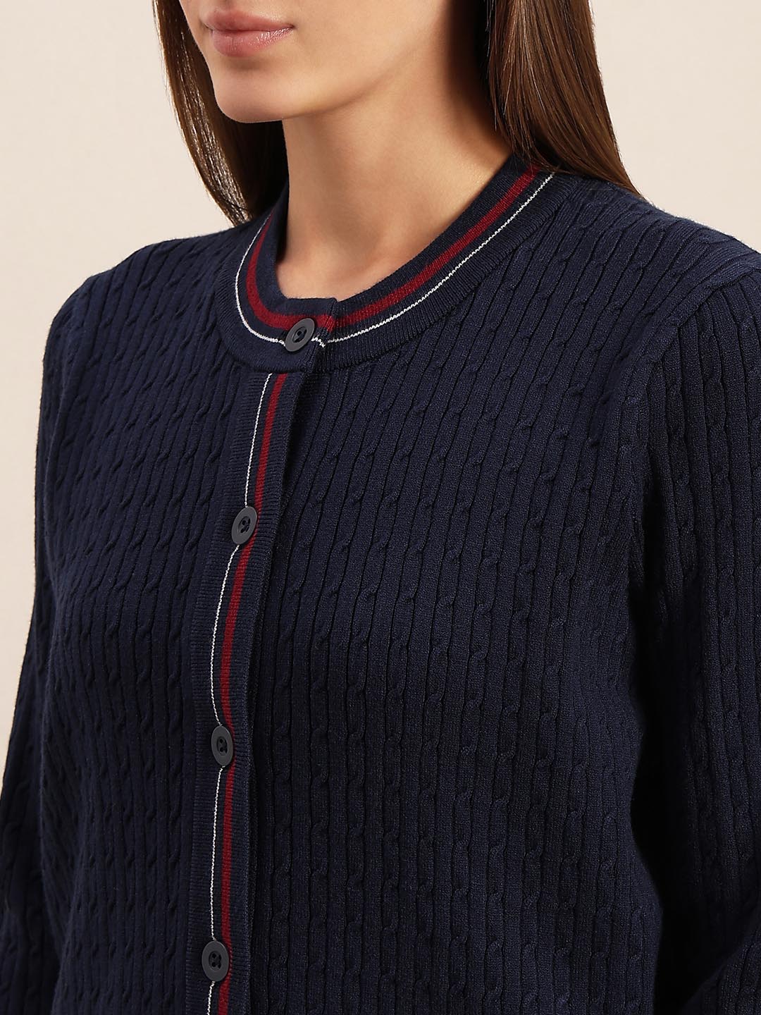Navy Blue Textured Cardigan