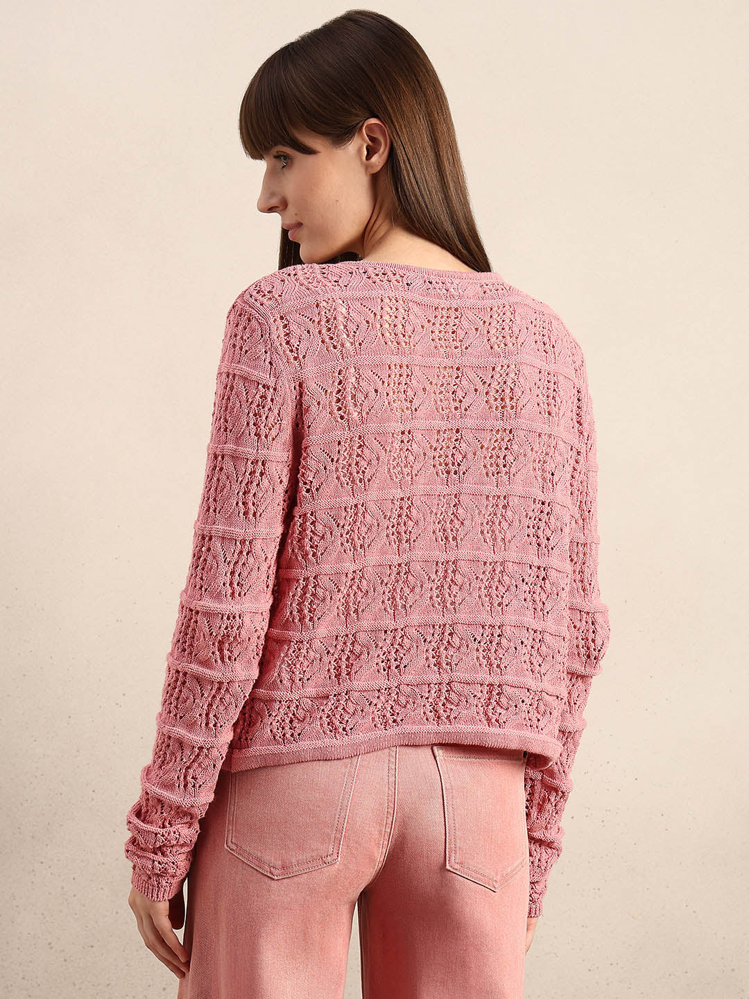 Pink Crochet Knitted Cardigan