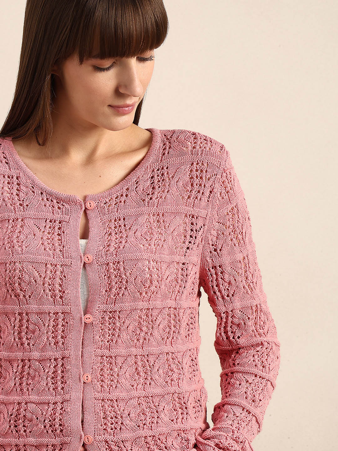 Pink Crochet Knitted Cardigan