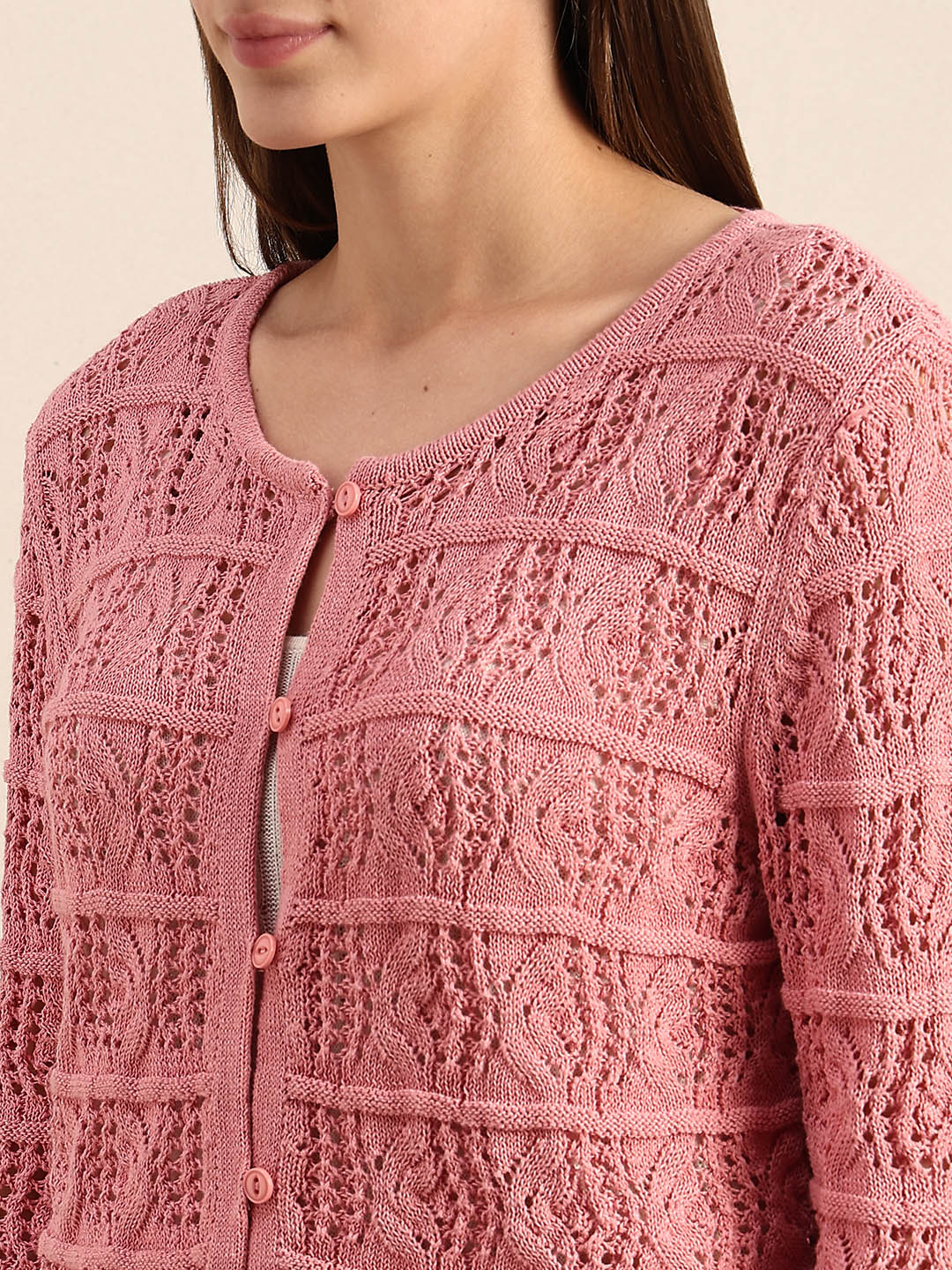Pink Crochet Knitted Cardigan