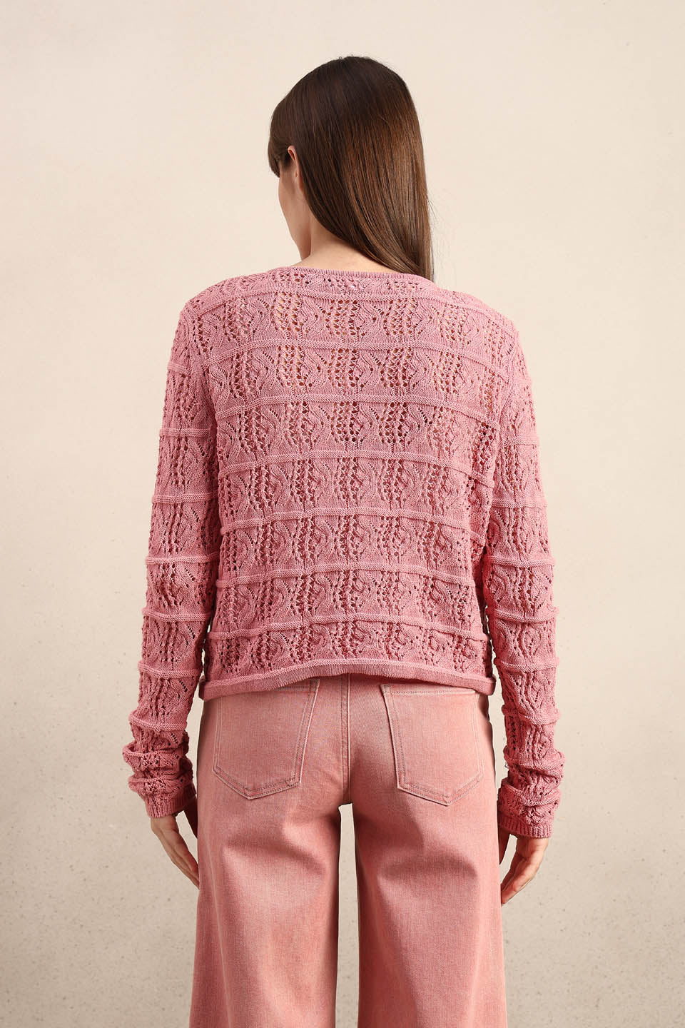 Pink Crochet Knitted Cardigan
