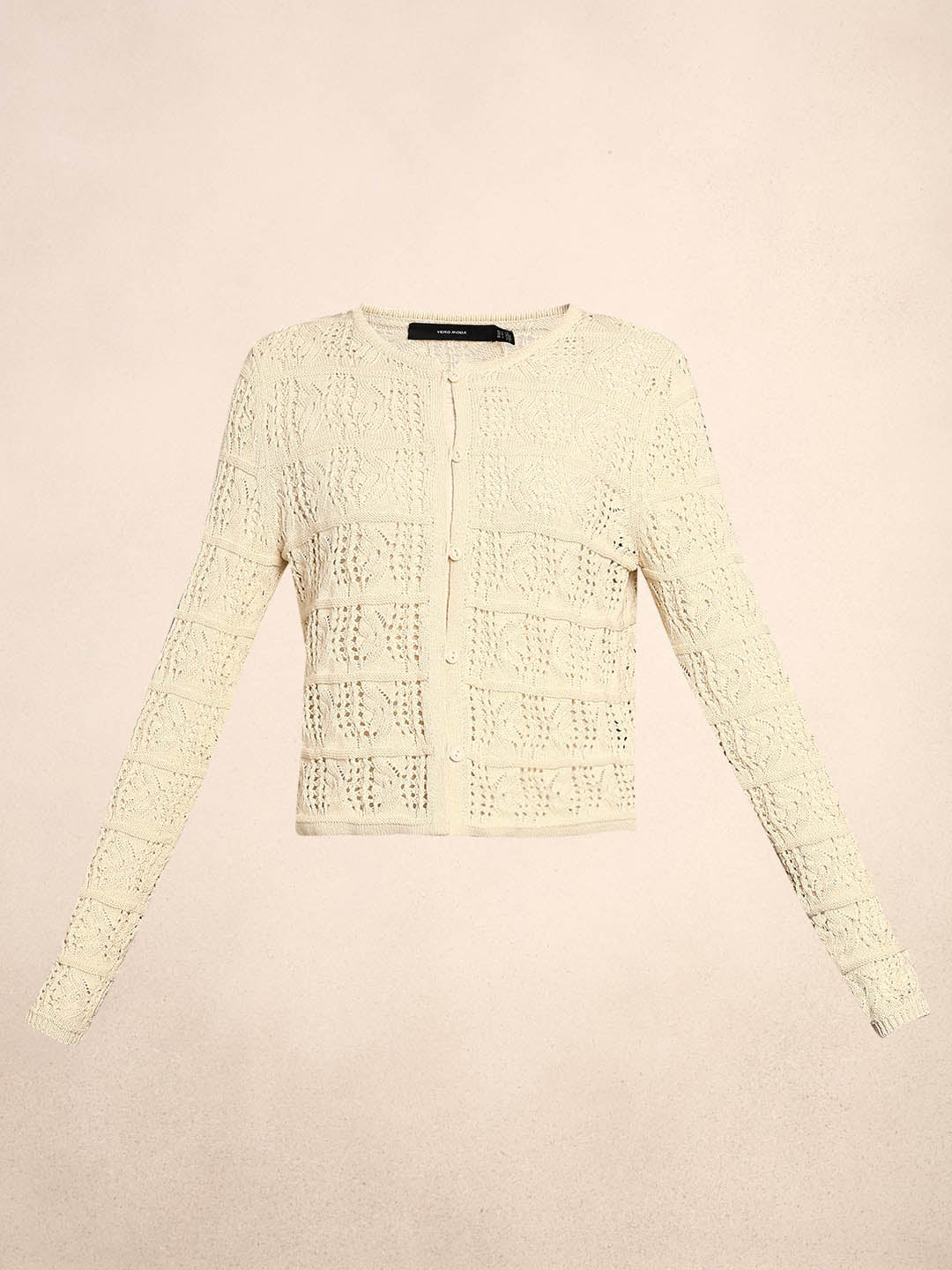Cream Crochet Knit Cardigan