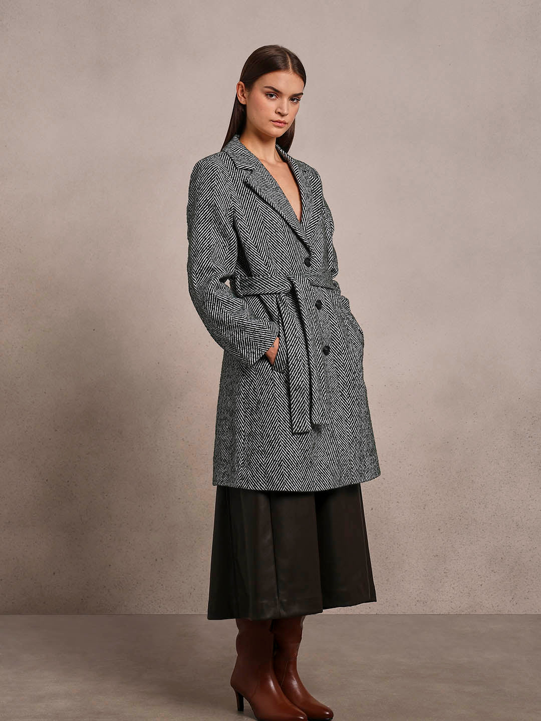 Herringbone Belted Coat