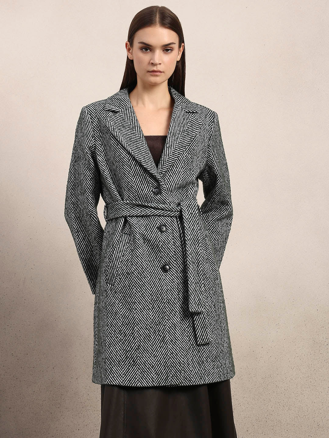 Herringbone Belted Coat