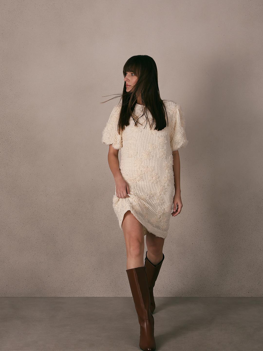 Off-White Floral Detail Short Dress