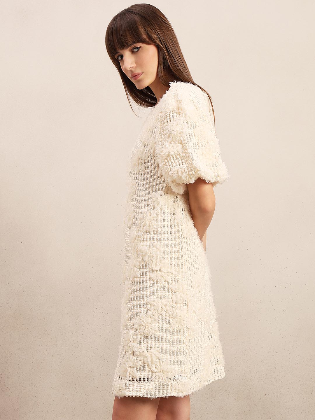 Off-White Floral Detail Short Dress