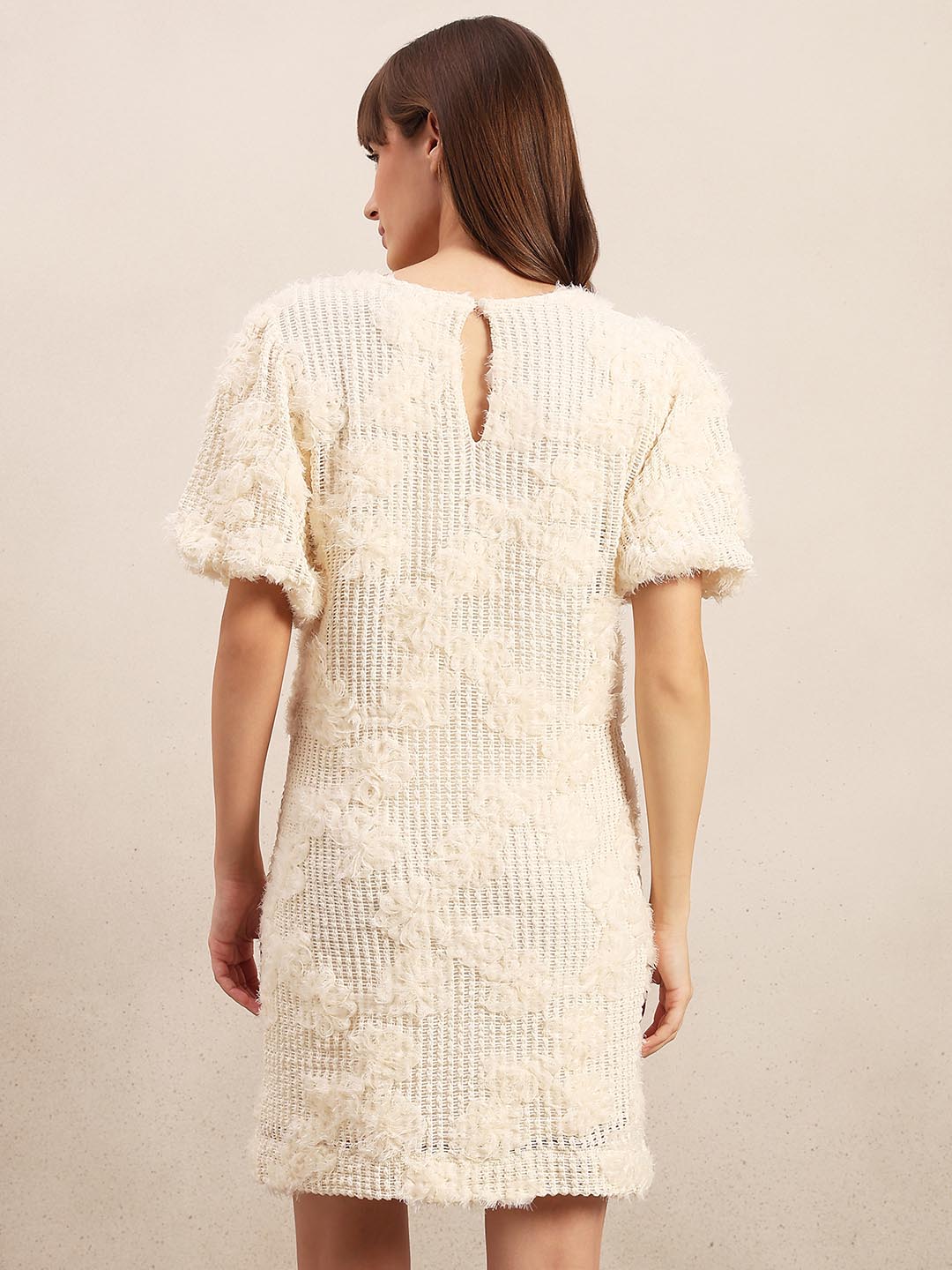 Off-White Floral Detail Short Dress