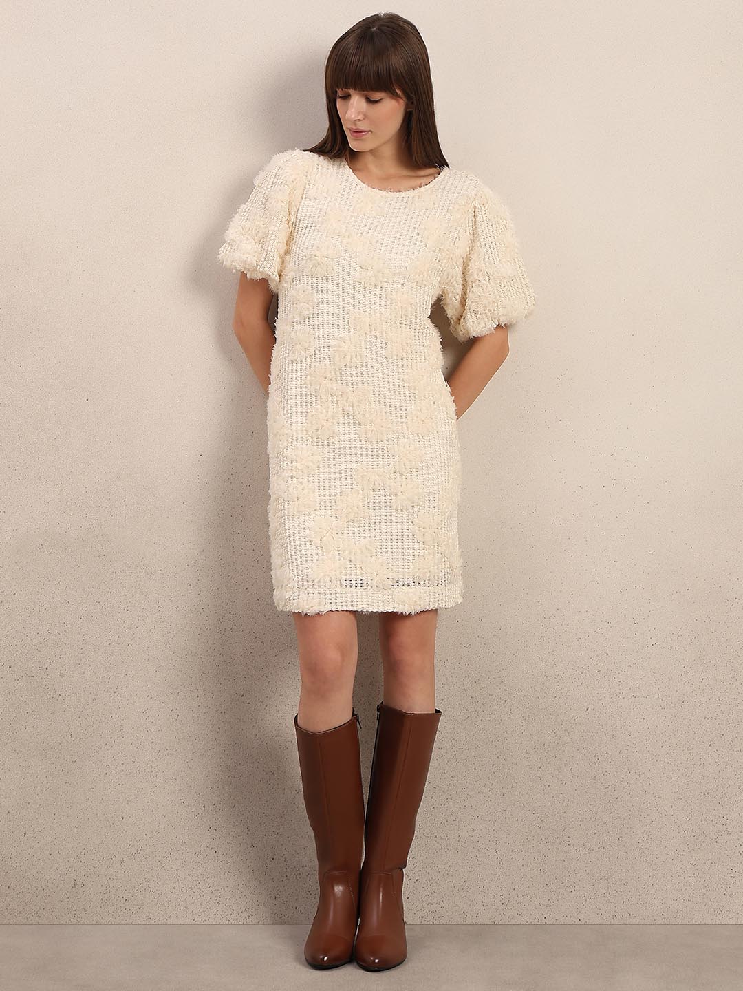 Off-White Floral Detail Short Dress