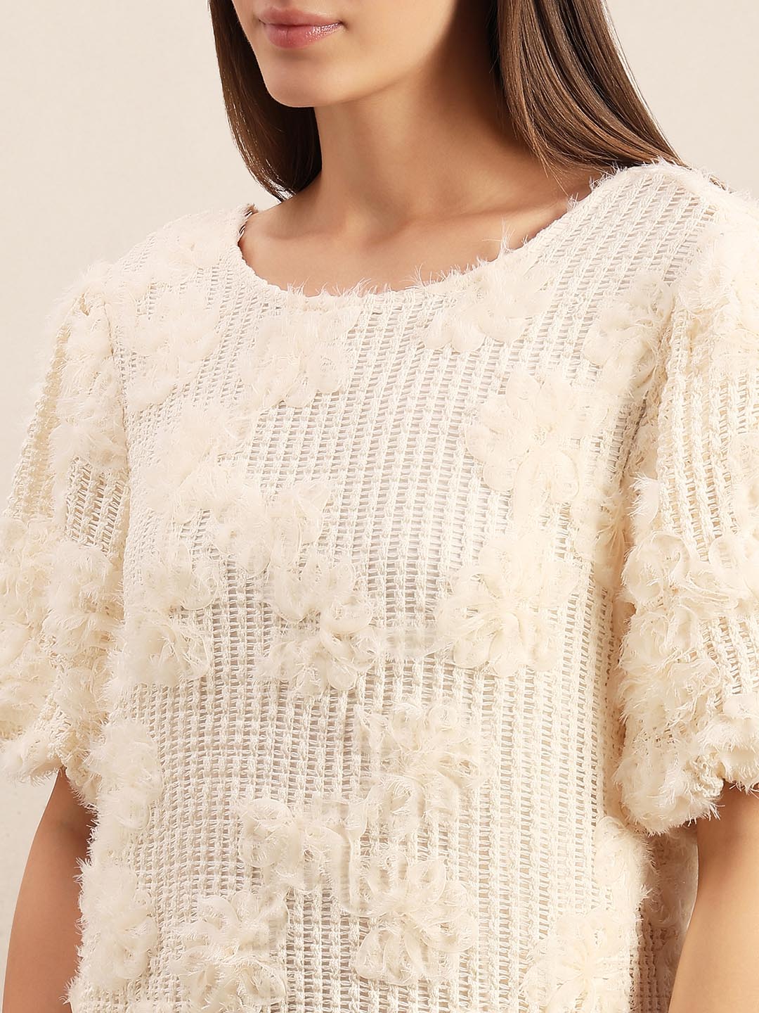 Off-White Floral Detail Short Dress