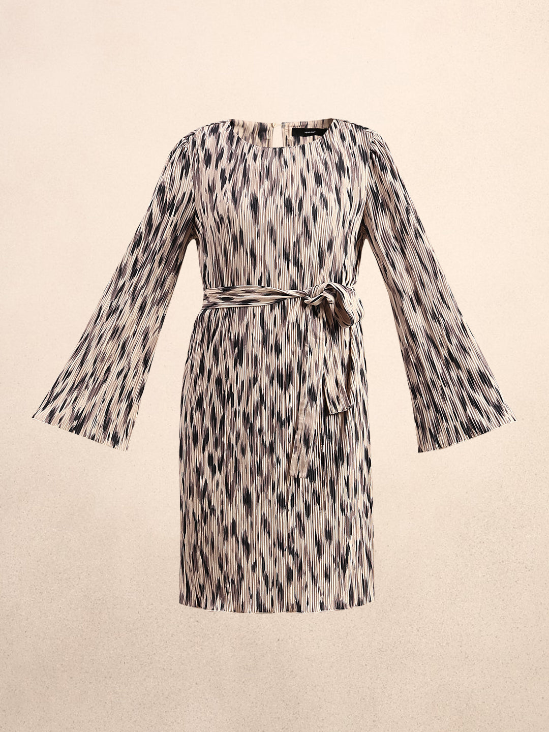 Beige Printed Belted Dress