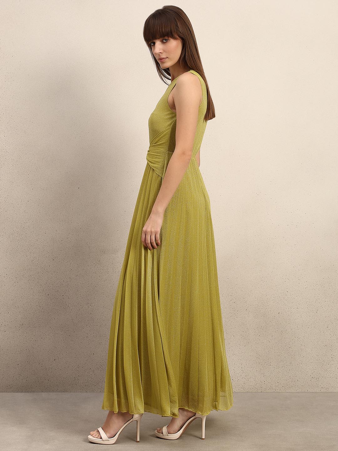Yellow Shimmer Pleated Dress