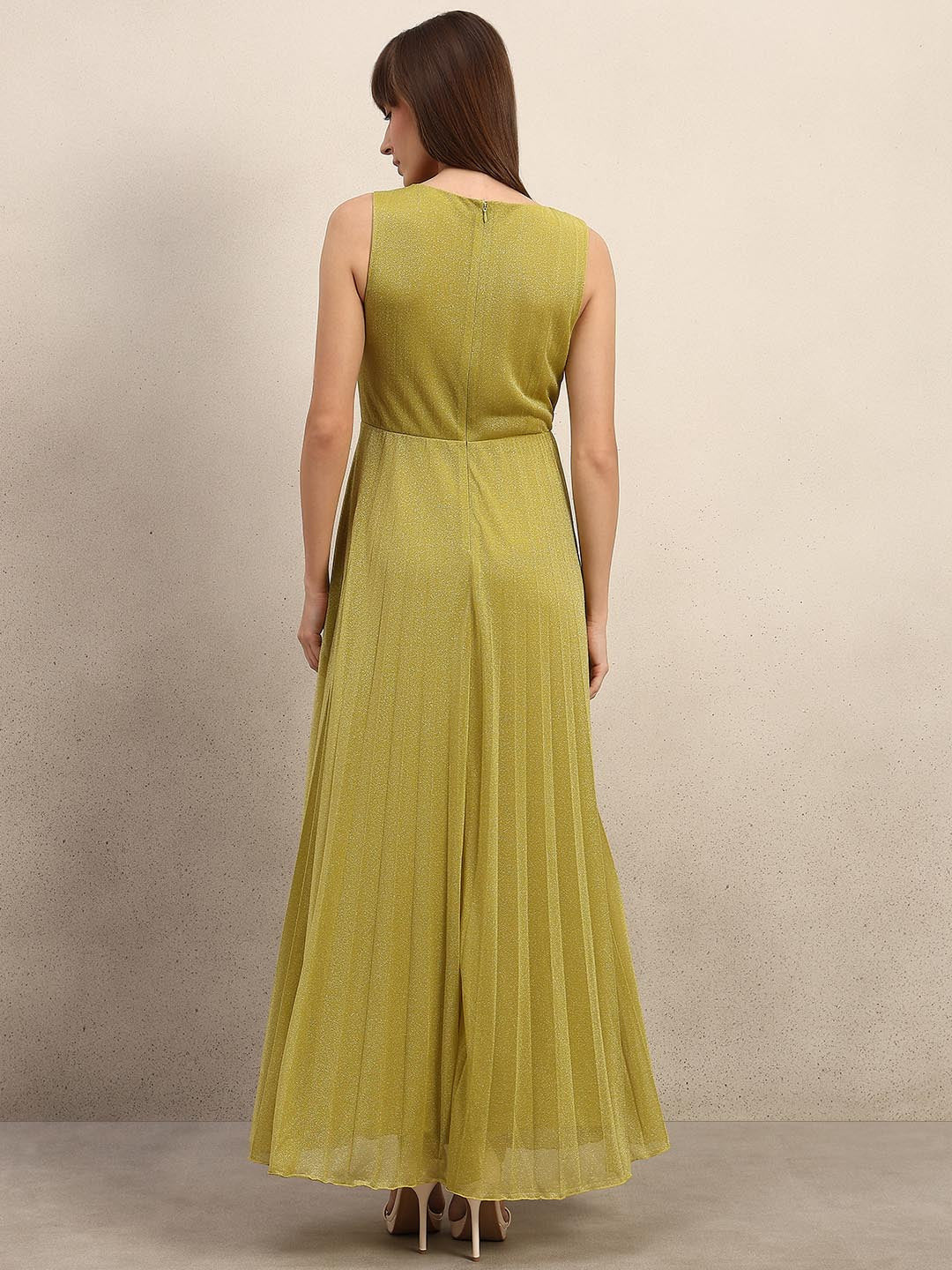 Yellow Shimmer Pleated Dress