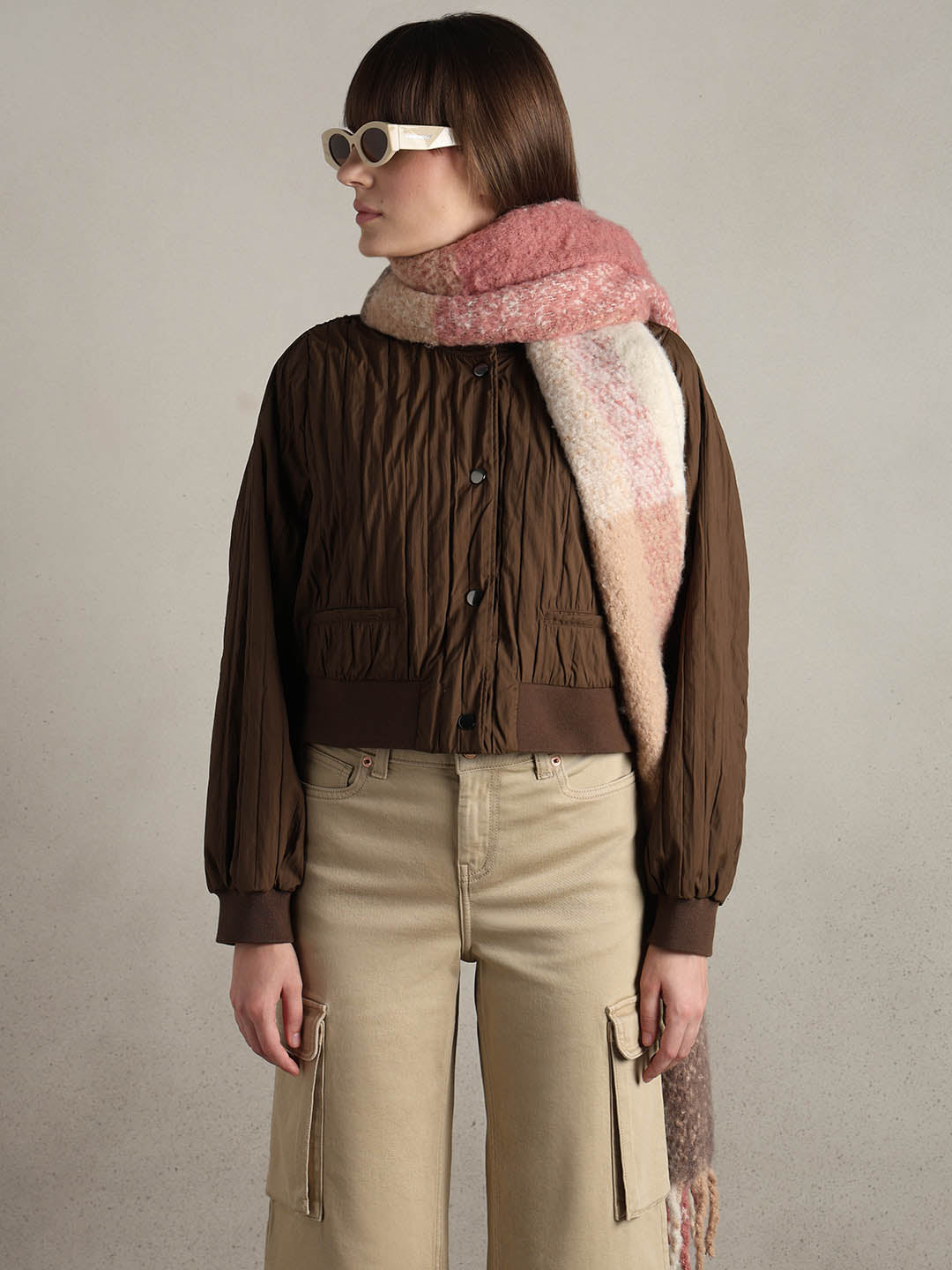 Dark Brown Quilted Bomber JACKET