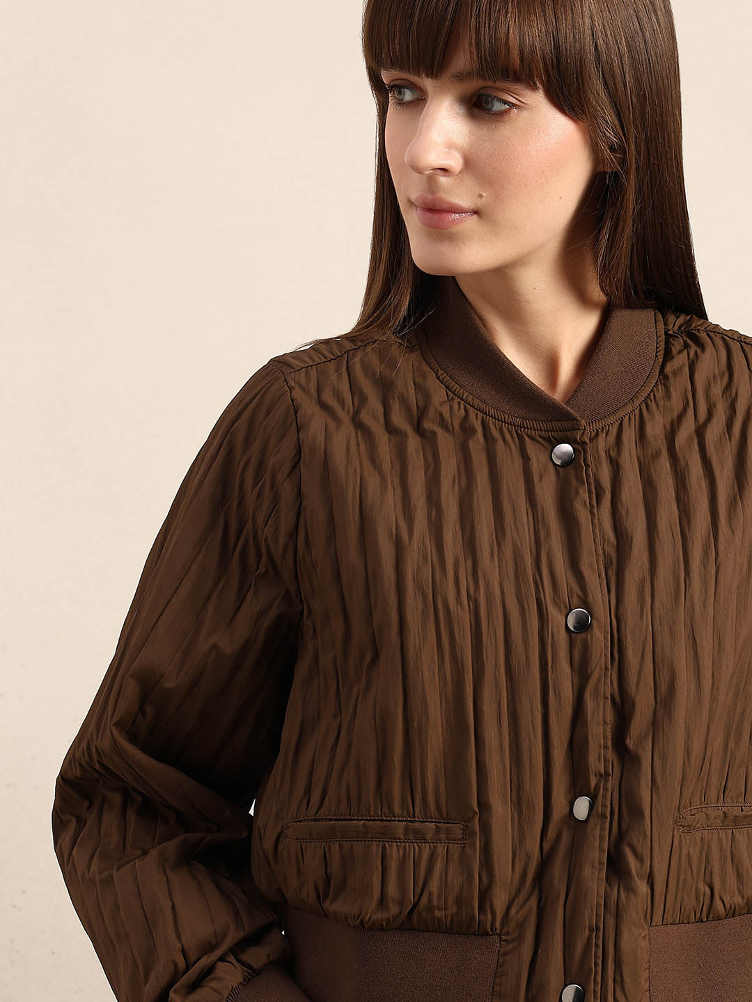 Dark Brown Quilted Bomber JACKET