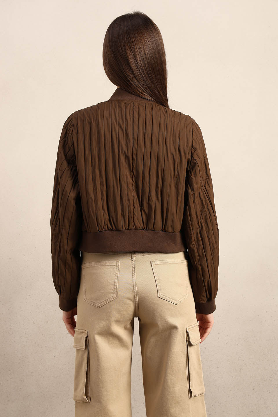 Dark Brown Quilted Bomber JACKET