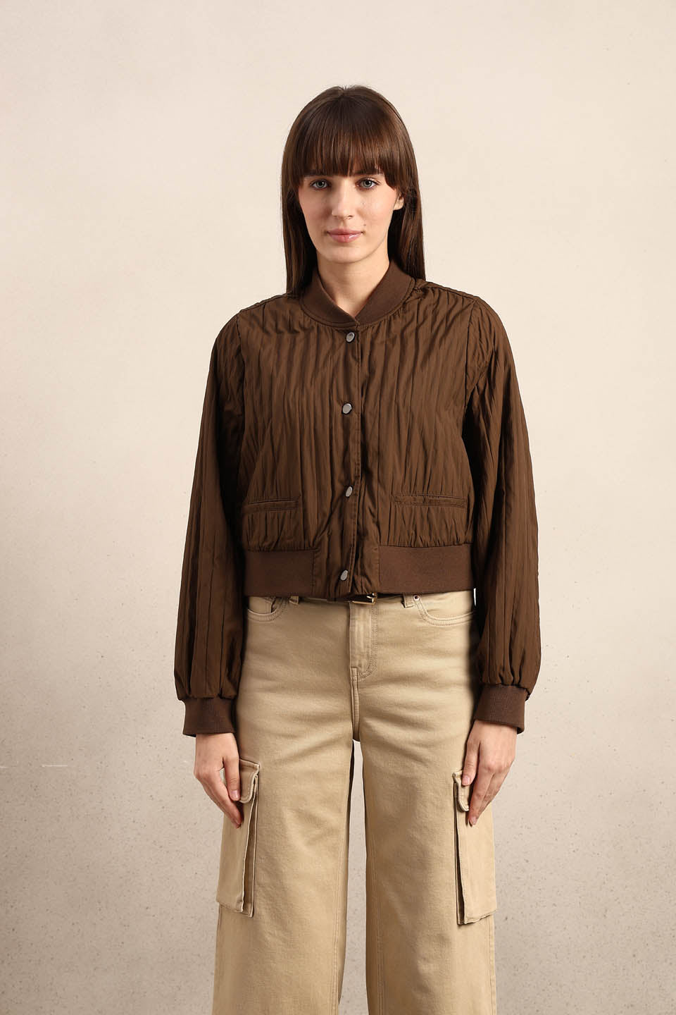 Dark Brown Quilted Bomber JACKET