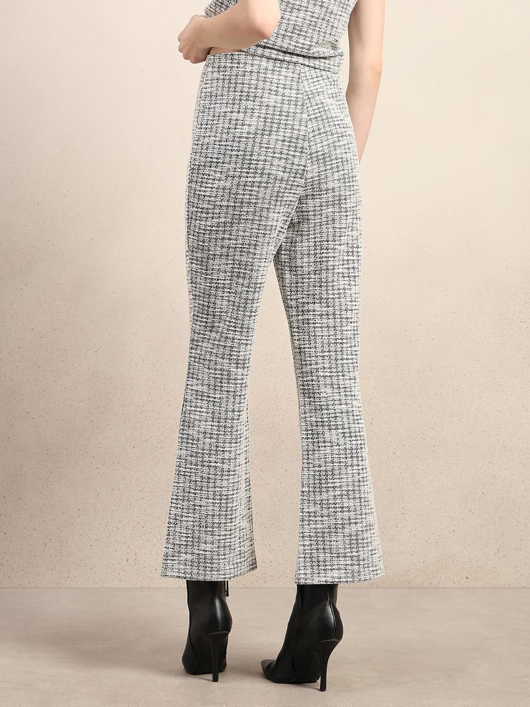 Grey High Rise Bootcut Knit Pants