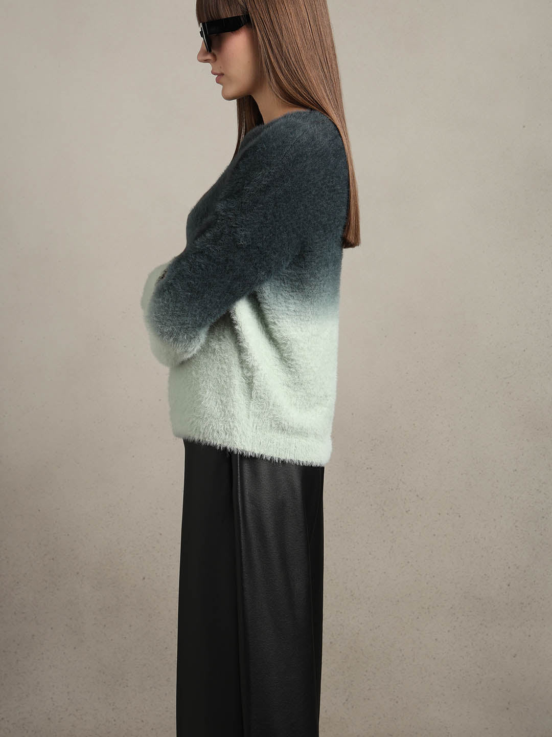 Green Gradient Fuzzy Sweater