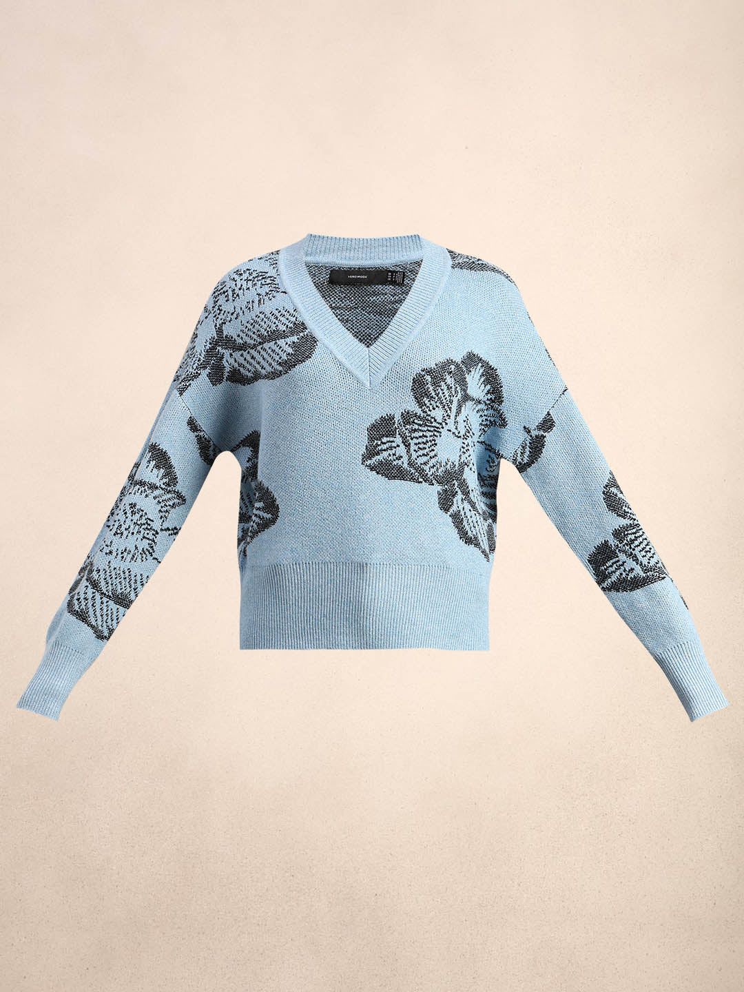 Light Blue Floral V-Neck Sweater