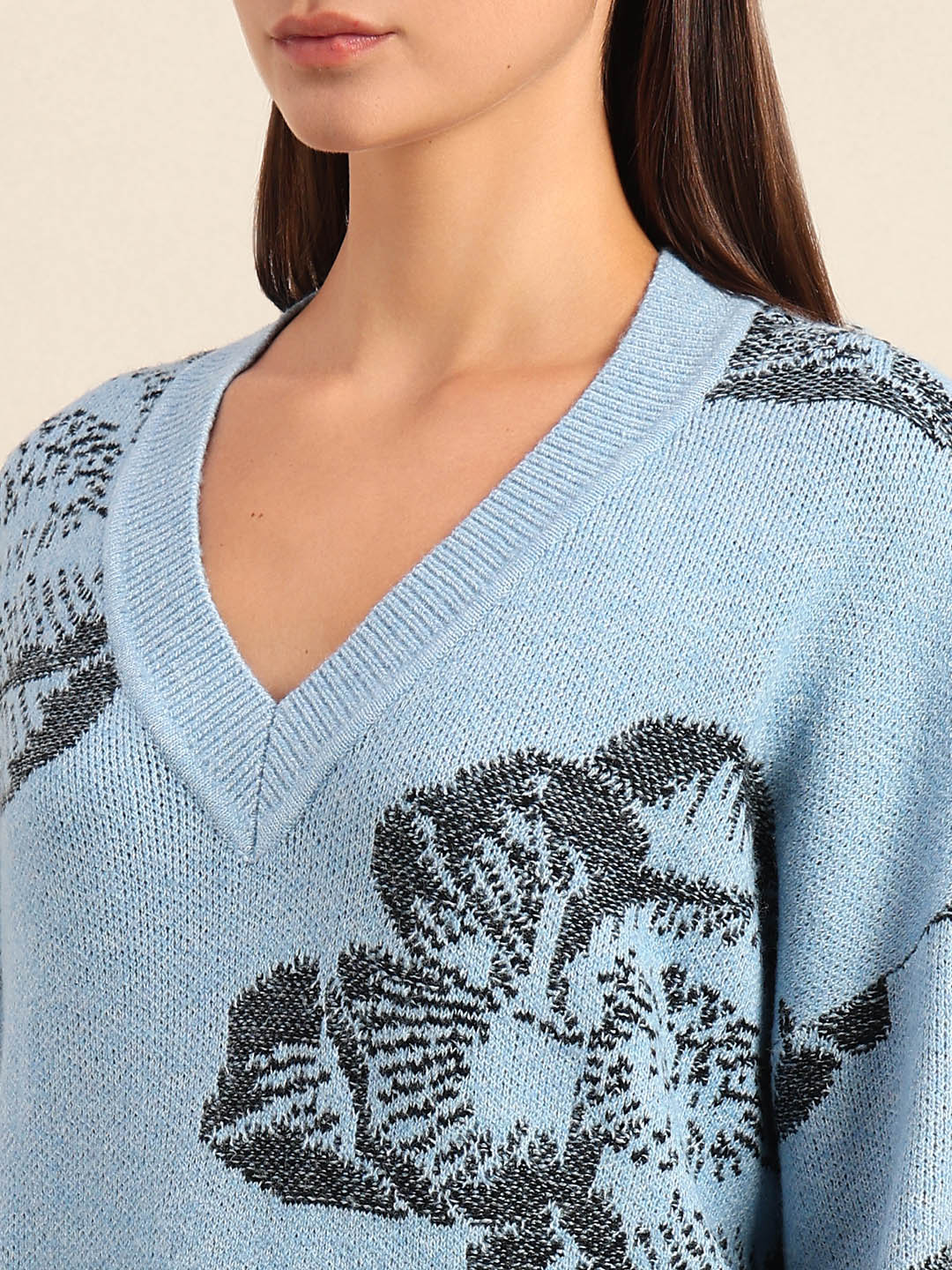 Light Blue Floral V-Neck Sweater