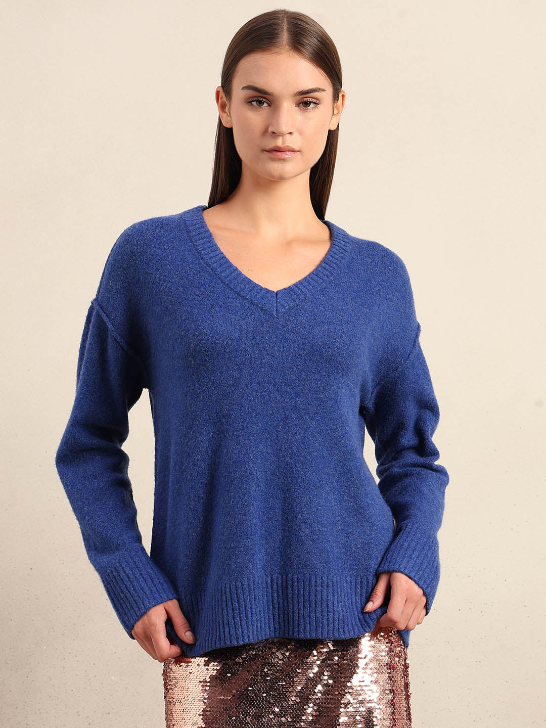 Dark Blue V-Neck Pullover