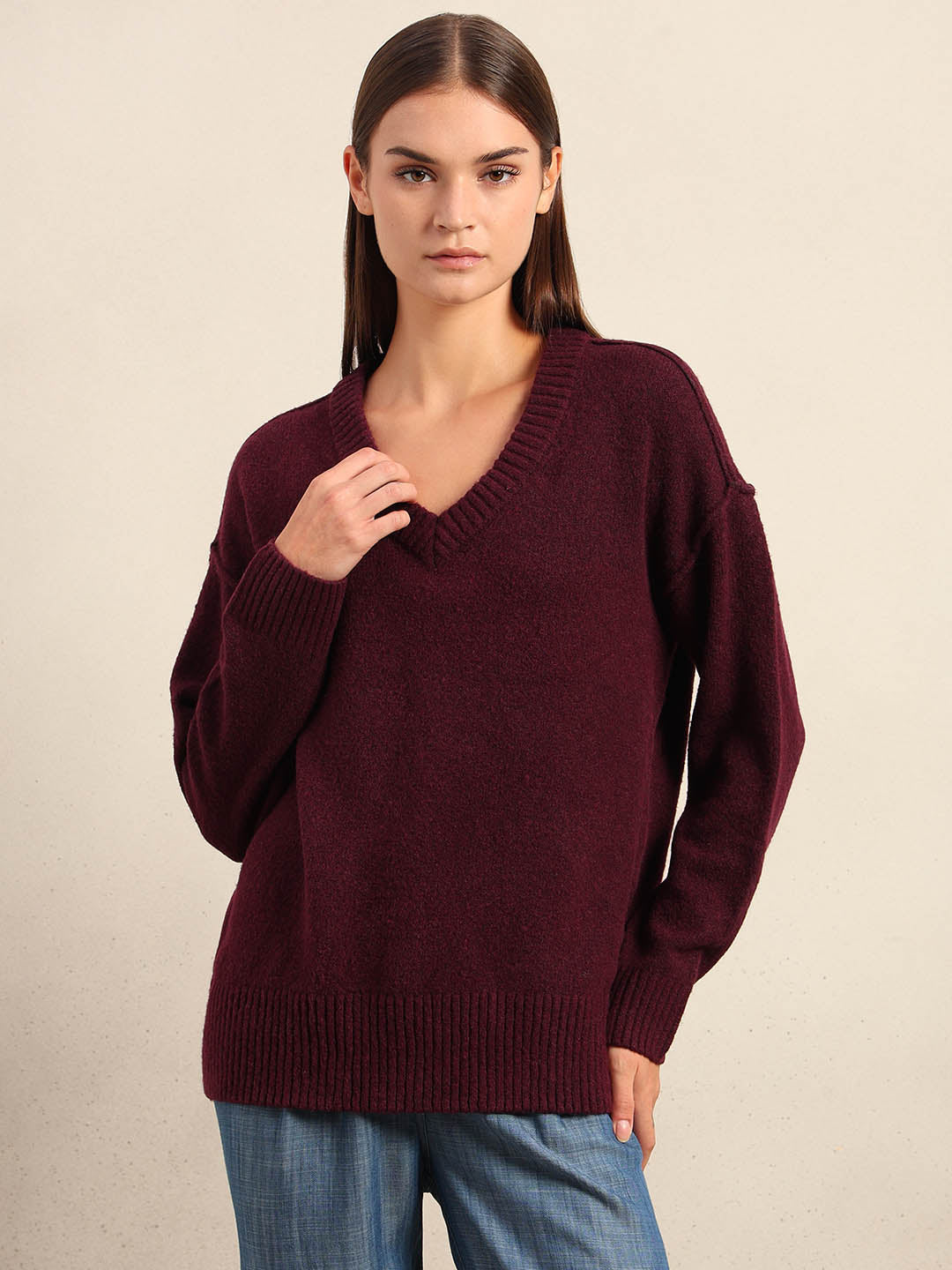 Deep Maroon V-Neck Pullover