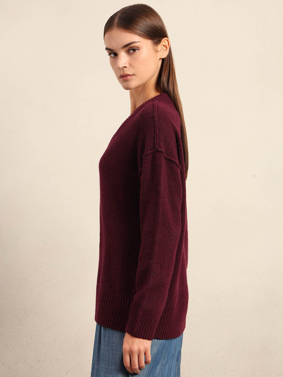 Deep Maroon V-Neck Pullover